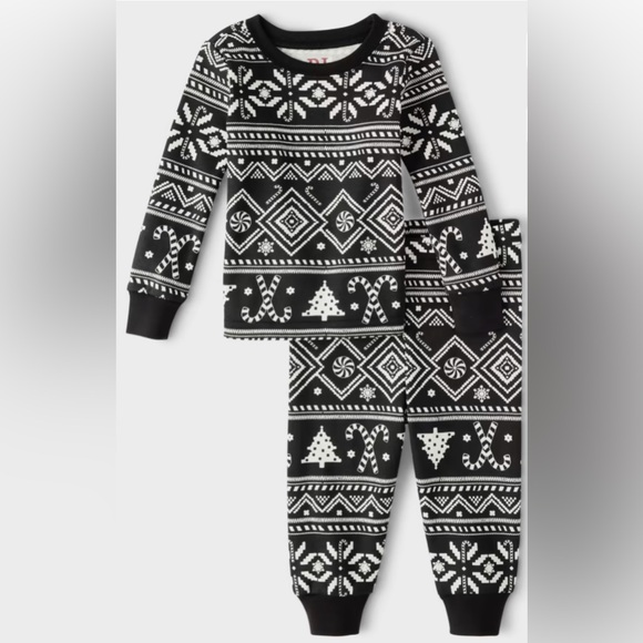 Children’s Place Candy Cane Fairisle Snug Fit Cotton Pajamas - Black Size 2 T ❄️ - Picture 1 of 8